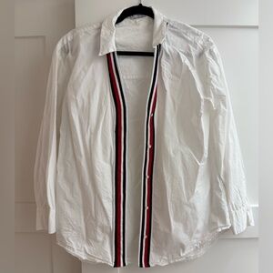 ZARA White Button-Up Shirt with Striped Trim